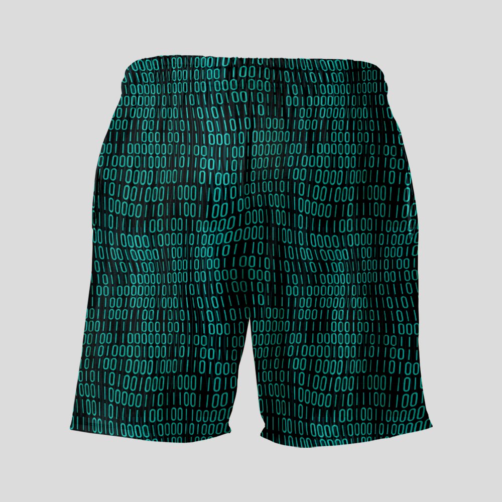 Curved Binary Computer 1s and 0s Dark Green Geeky Drawstring Shorts - Geeksoutfit