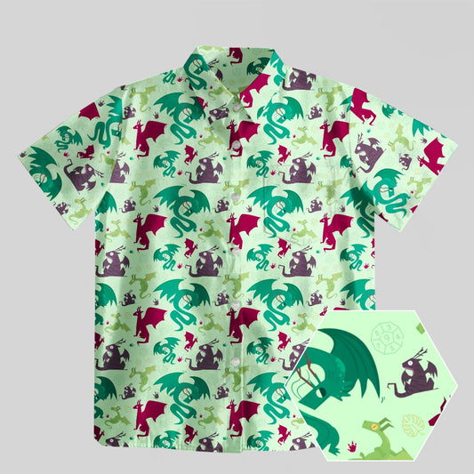 D&D Dragons Pistachio Green Button Up Pocket Shirt - Geeksoutfit