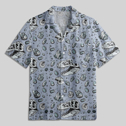 Dinosaur Skull Fossil Button Up Pocket Shirt - Geeksoutfit