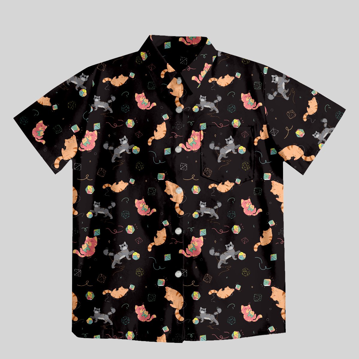 DND Dice Cat Button Up Pocket Shirt - Geeksoutfit