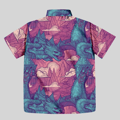 DND Dragon Pattern Button Up Pocket Shirt - Geeksoutfit