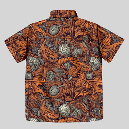 DND Dragon Vintage Pattern Button Up Pocket Shirt - Geeksoutfit