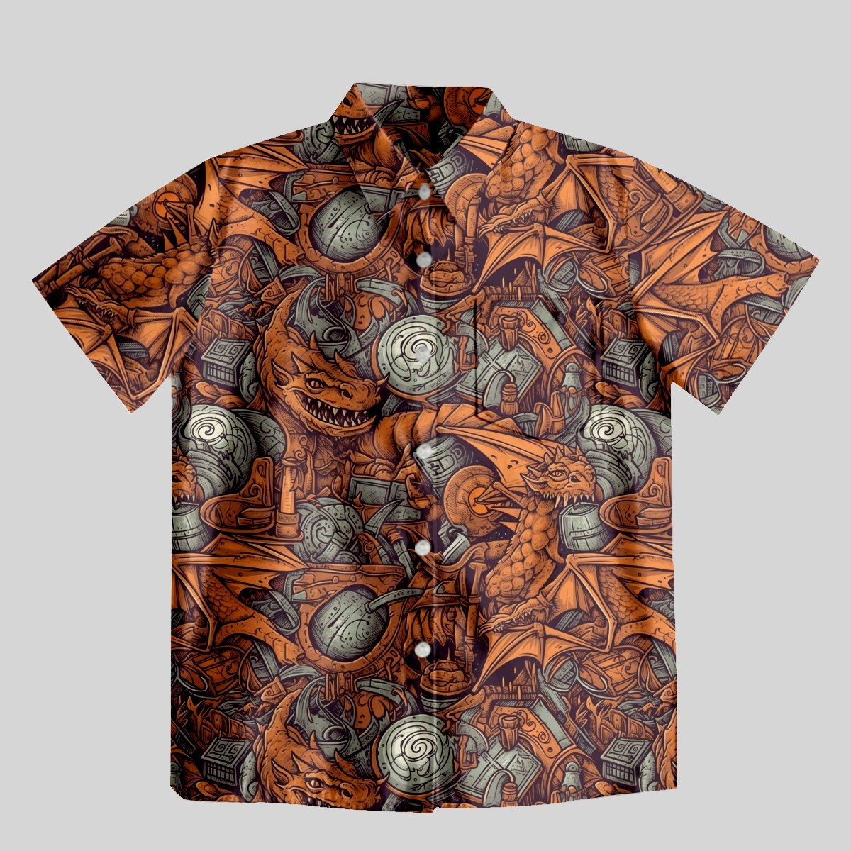 DND Dragon Vintage Pattern Button Up Pocket Shirt - Geeksoutfit