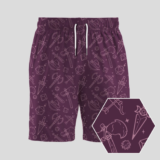DND Medieval Weapons Wine Red Geeky Drawstring Shorts - Geeksoutfit