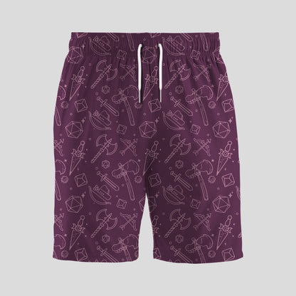 DND Medieval Weapons Wine Red Geeky Drawstring Shorts - Geeksoutfit