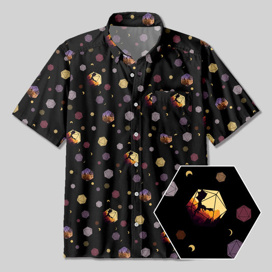 DND Moon and Colorful Dice Button Up Pocket Shirt - Geeksoutfit