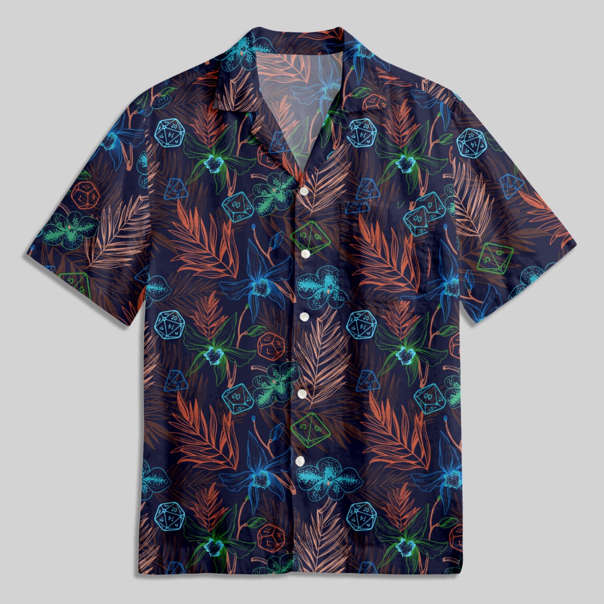 DND Plants and Polyhedral Dice Button Up Pocket Shirt - Geeksoutfit