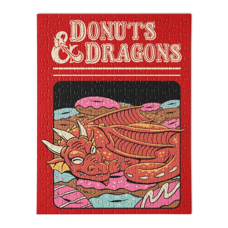 DONUTS AND DRAGONS-Wooden Jigsaw Puzzle - Geeksoutfit