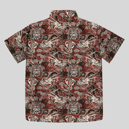 Dragon & Samurai Button Up Pocket Shirt - Geeksoutfit