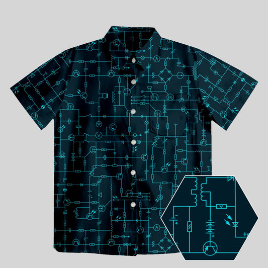 Electronic Components Arrow Dark Blue Button Up Pocket Shirt - Geeksoutfit