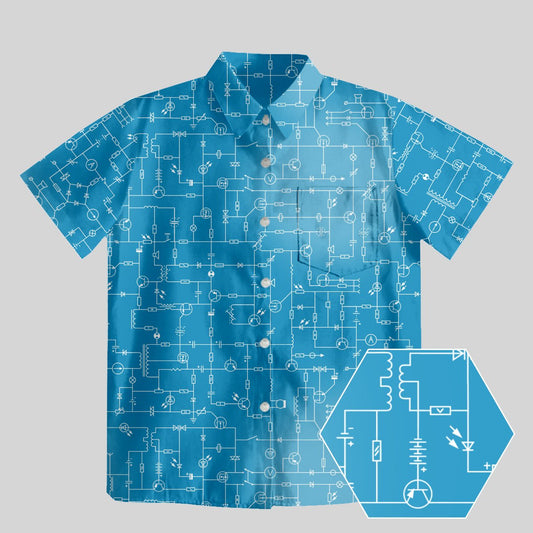 Electronic Components Light Blue Button Up Pocket Shirt - Geeksoutfit