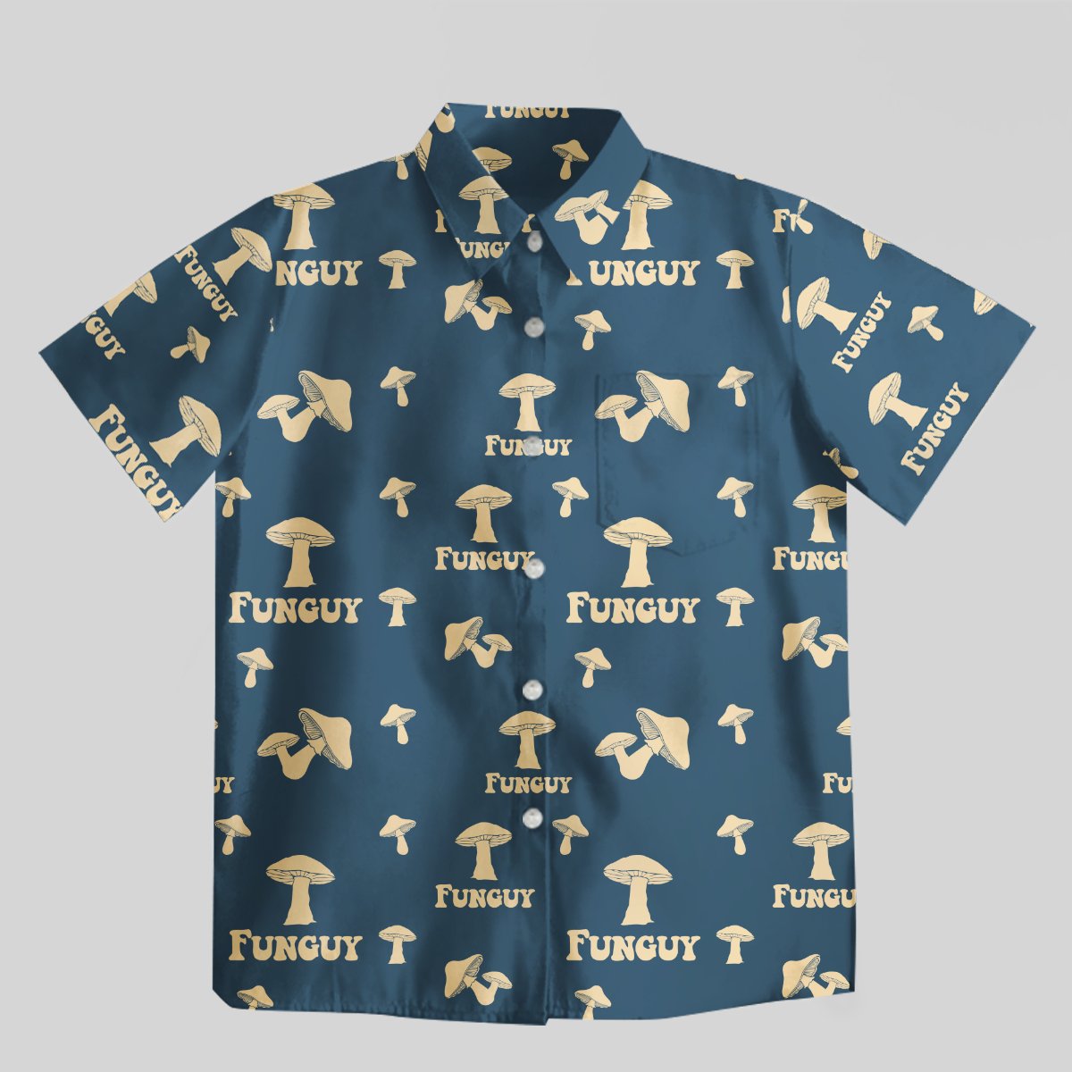 Fungi Funguy Navy Button Up Pocket Shirt - Geeksoutfit