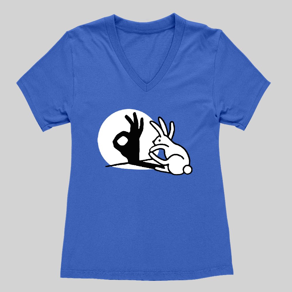 Funny Bunny OK Hand Shadow Women's V-Neck T-shirt - Geeksoutfit