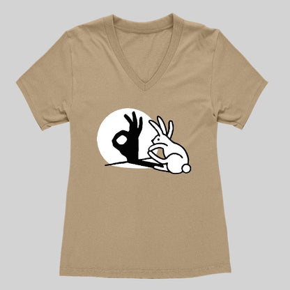 Funny Bunny OK Hand Shadow Women's V-Neck T-shirt - Geeksoutfit