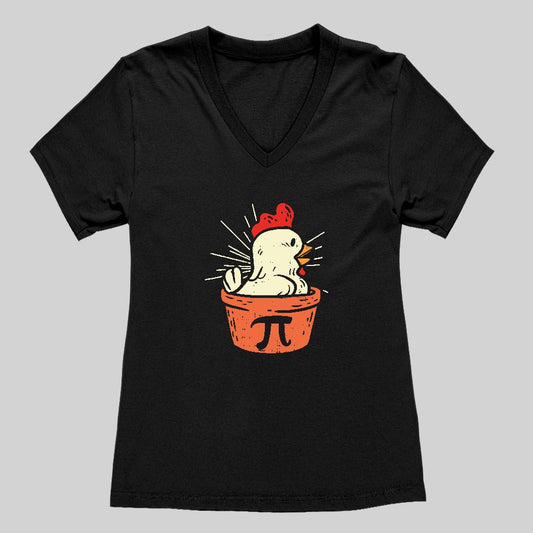 Funny Chicken Pot Pi Women's V-Neck T-shirt - Geeksoutfit