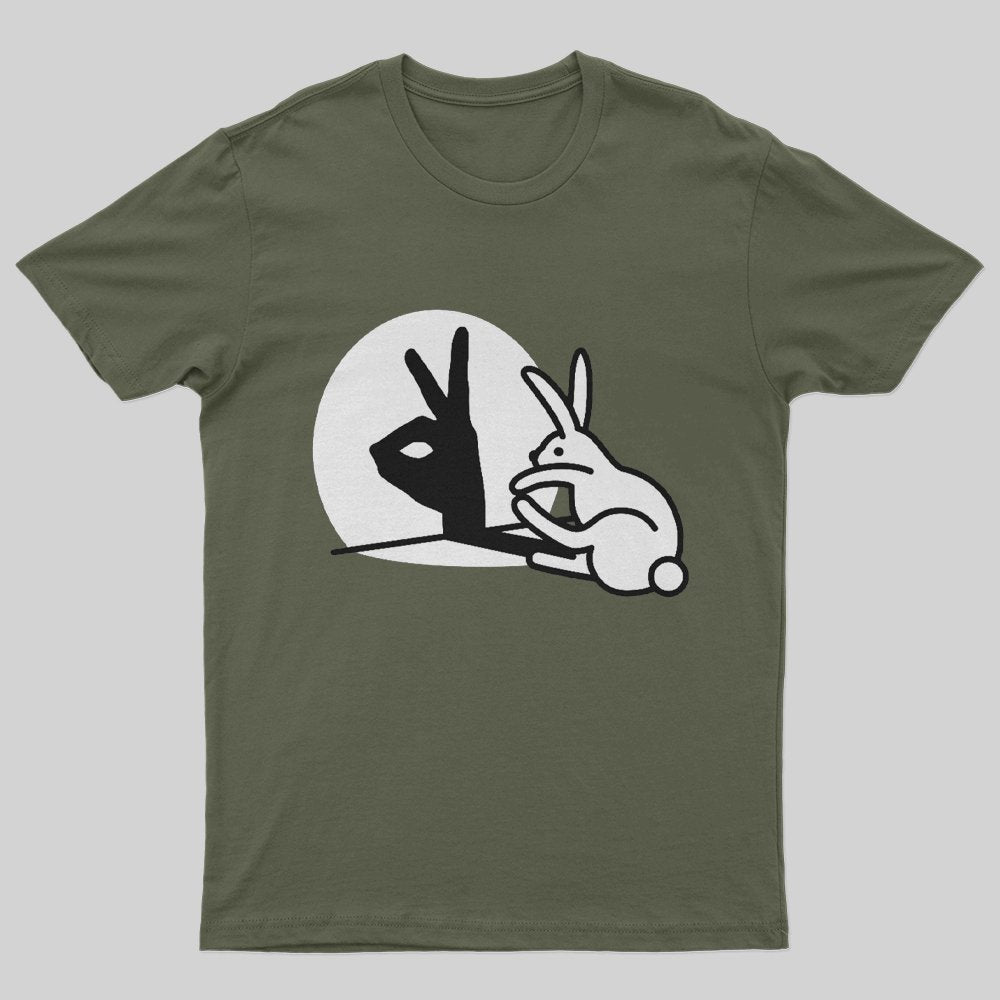 Funny Rabbit Hand Shadow Puppets Bunny Figure Pop Art T-Shirt - Geeksoutfit