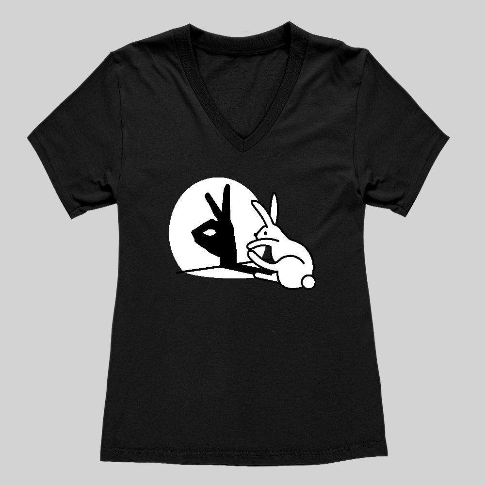 Funny Rabbit Hand Shadow Puppets Bunny Figure Pop Art Women's V-Neck T-shirt - Geeksoutfit