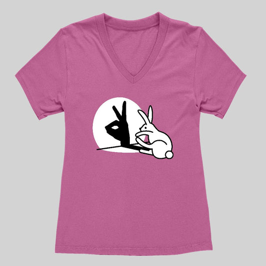 Funny Rabbit Hand Shadow Puppets Bunny Figure Pop Art Women's V-Neck T-shirt - Geeksoutfit