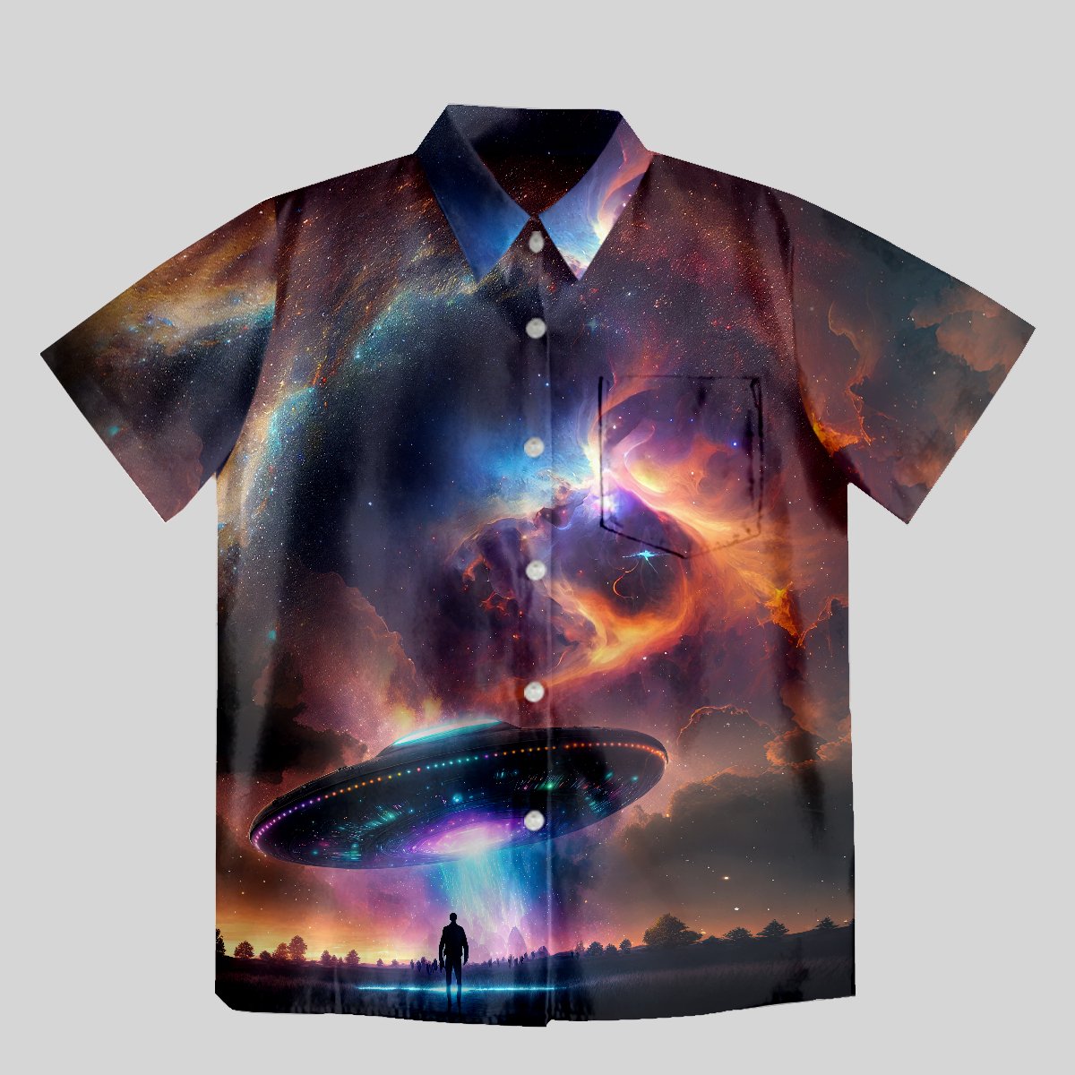 Galaxy Spaceship Button Up Pocket Shirt - Geeksoutfit