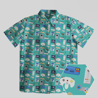 Gamer Game Controllers Green Button Up Pocket Shirt - Geeksoutfit