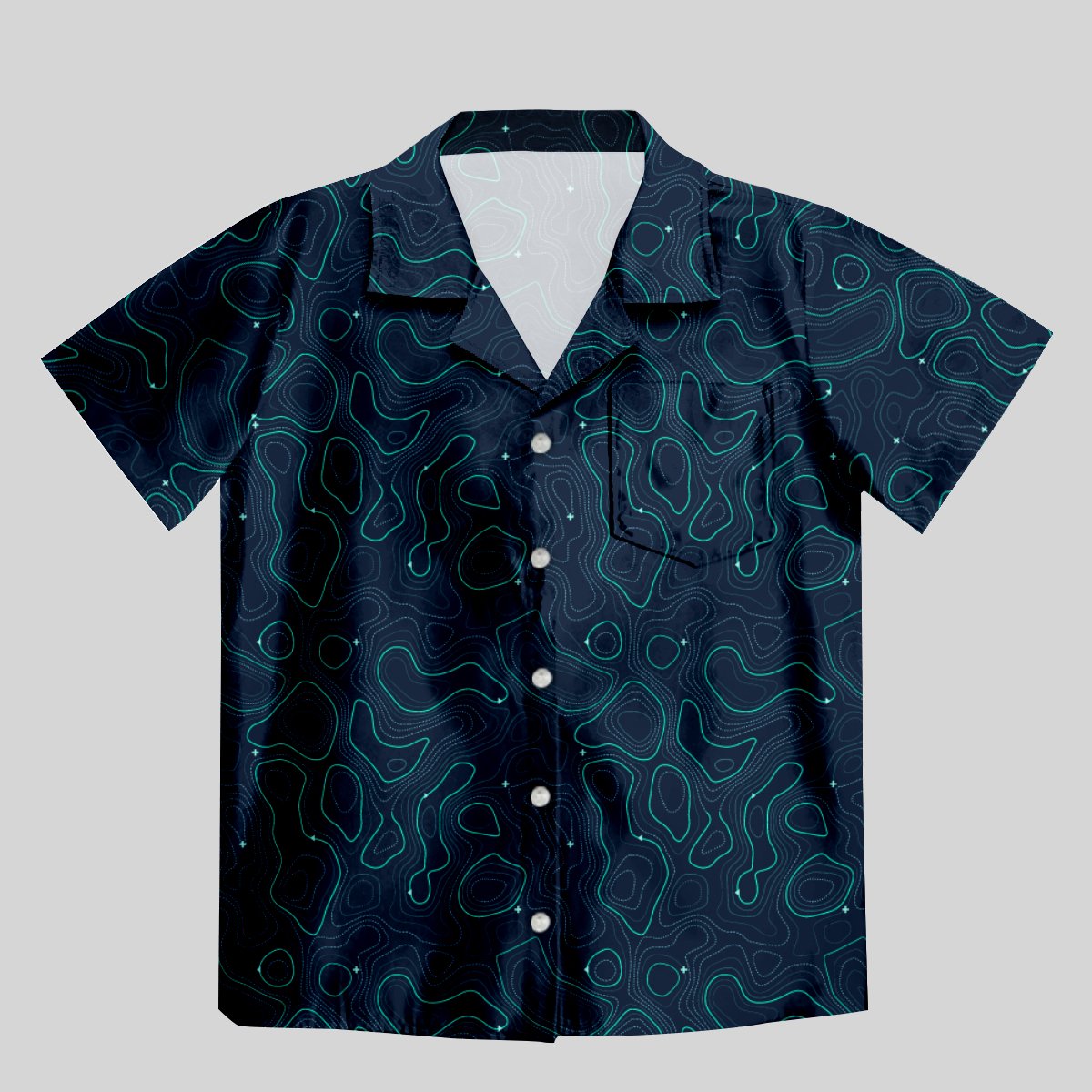 Geographic Contour Navy Blue Button Up Pocket Shirt - Geeksoutfit