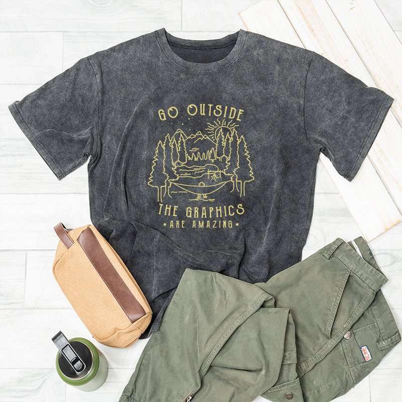 Go Outside The Graphics Washed T-shirt - Geeksoutfit