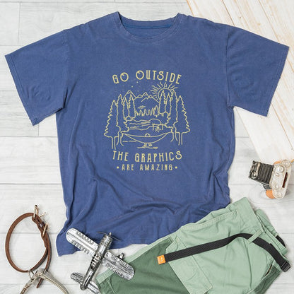 Go Outside The Graphics Washed T-shirt - Geeksoutfit
