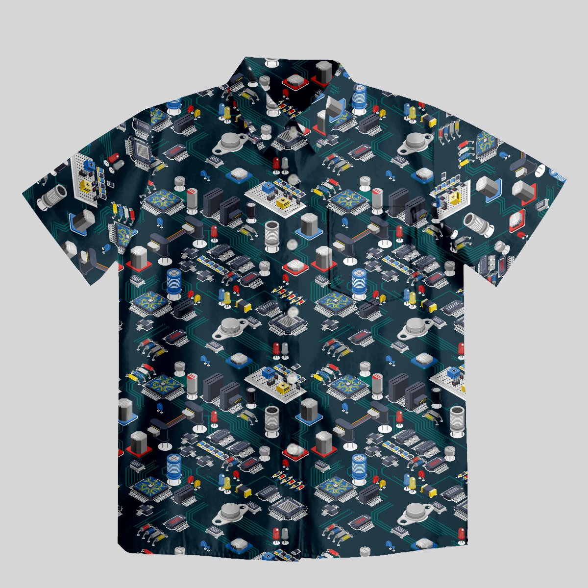 Host Computer City Circuit Board Navy Button Up Pocket Shirt - Geeksoutfit