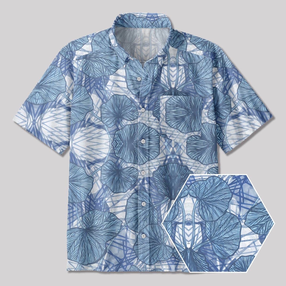 Lotus Leaf Light Blue Button Up Pocket Shirt - Geeksoutfit