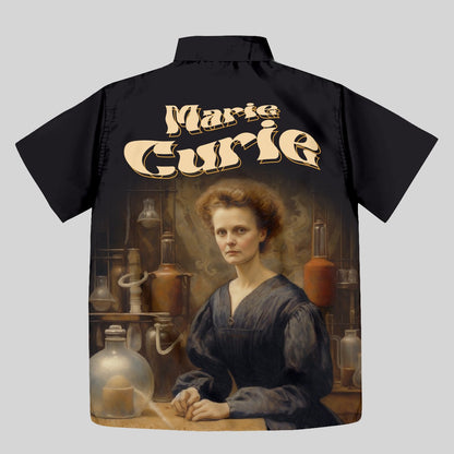 Marie Curie Oil Painting Style Button Up Pocket Shirt - Geeksoutfit
