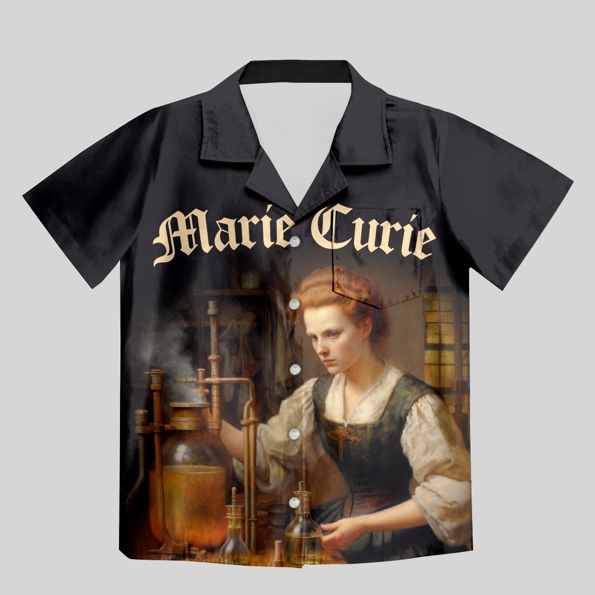 Marie Curie Oil Painting Style Button Up Pocket Shirt - Geeksoutfit