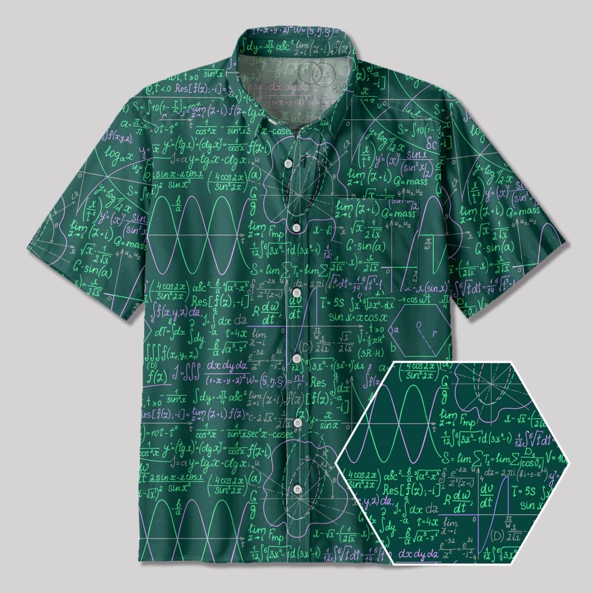 Math Function Curve Button Up Pocket Shirt - Geeksoutfit