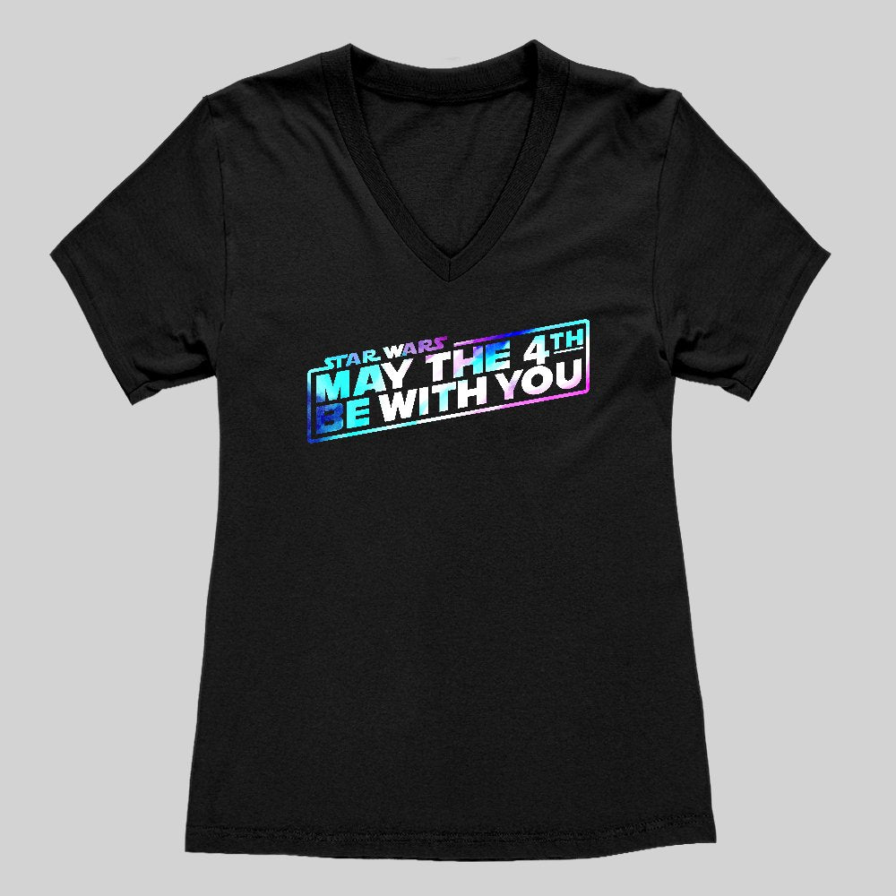 MAY THE FORTH BE WITH YOU COLOR Women's V-Neck T-shirt - Geeksoutfit