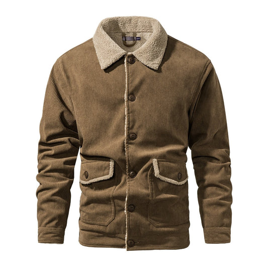 Mens Fleece Lining Basic Corduroy Jacket - Geeksoutfit