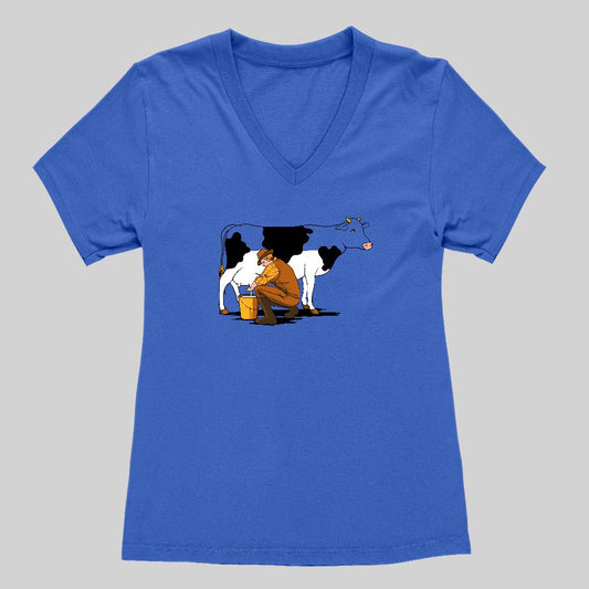 Milking Cow Women's V-Neck T-shirt - Geeksoutfit