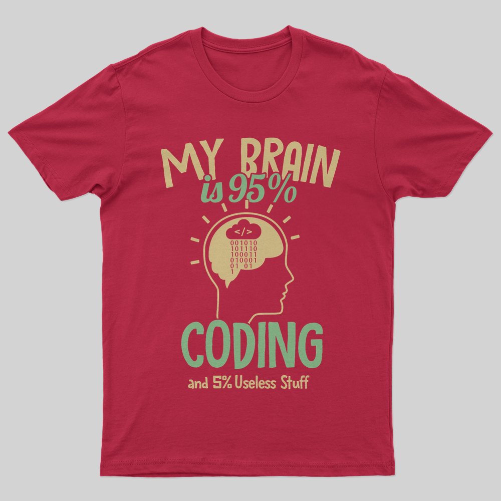 My Brain is 95% Coding and 5% useless stuff Coder T-Shirt - Geeksoutfit