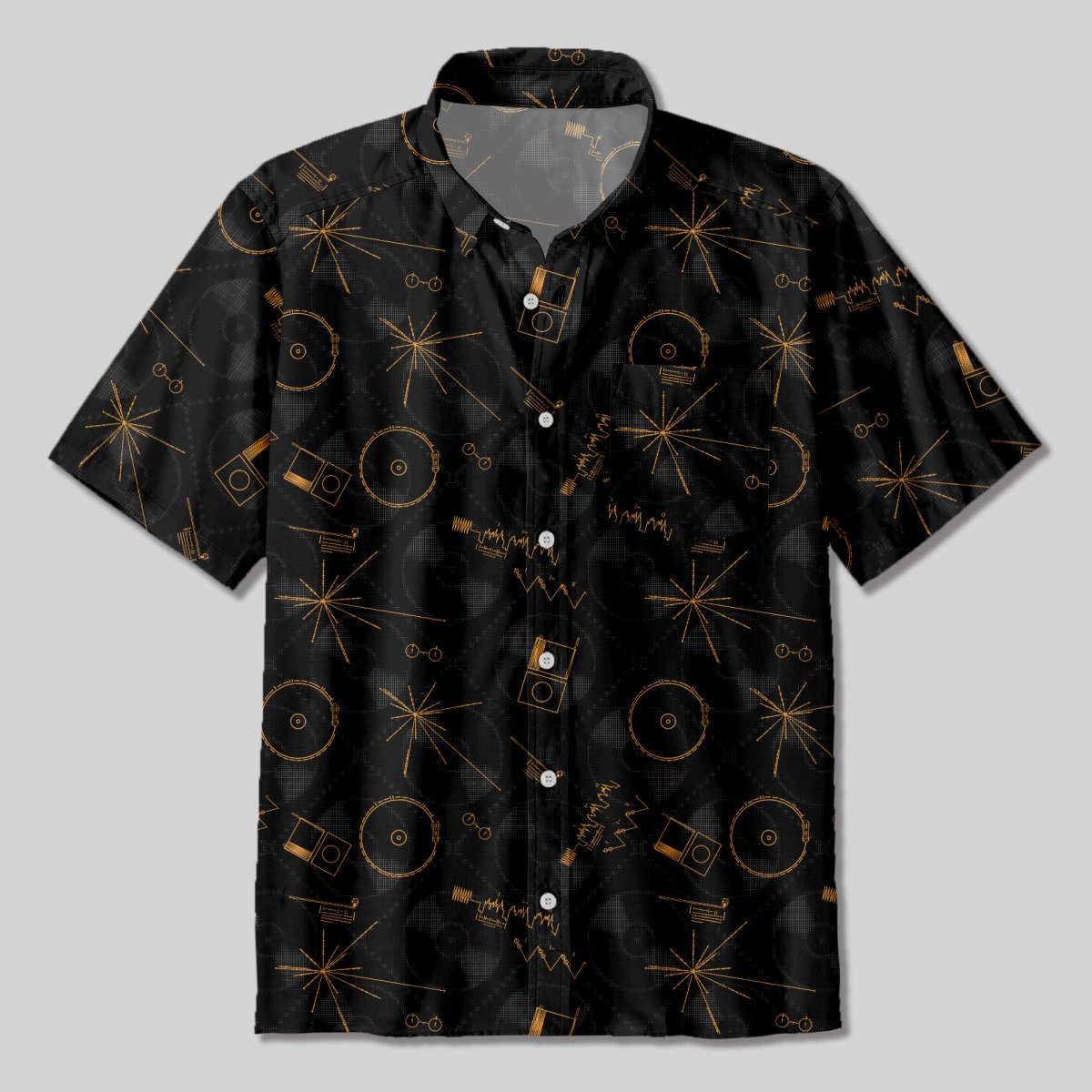 NASA Voyager One Gold Disc Button Up Pocket Shirt - Geeksoutfit