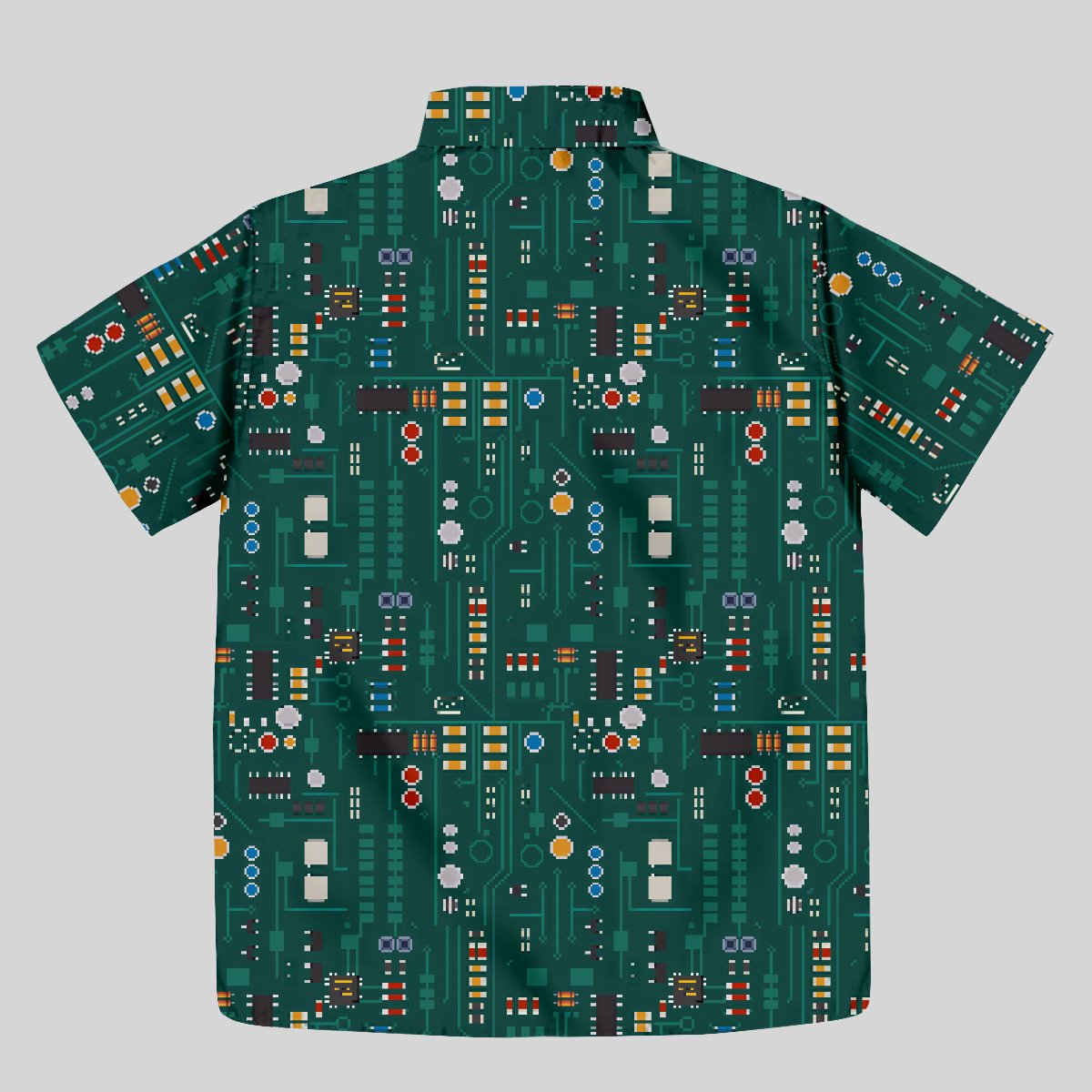 Pixel Style Electronic Components Dark Green Button Up Pocket Shirt - Geeksoutfit