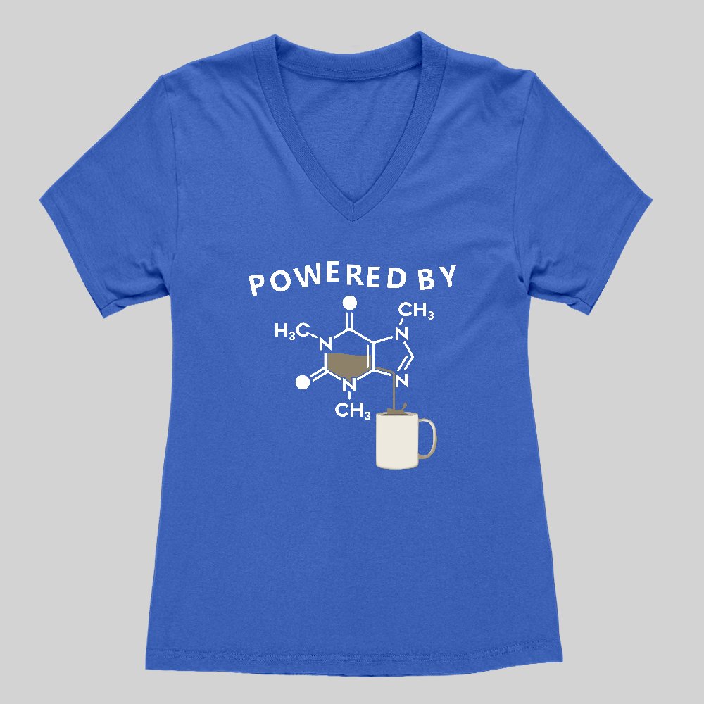 Powered By Caffeine Unisex Geek Women's V-Neck T-shirt - Geeksoutfit