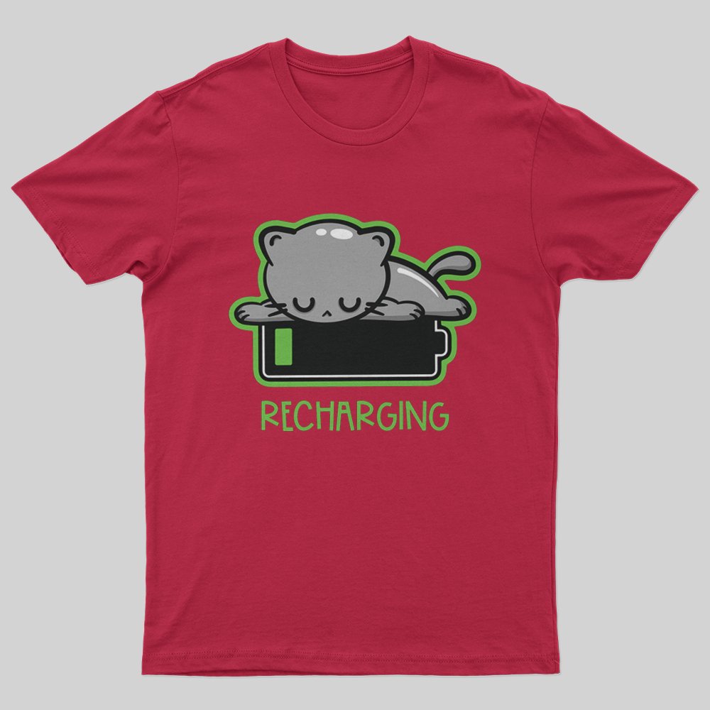Recharging Cat T-Shirt - Geeksoutfit