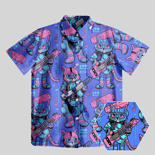 Rock Cat Button Up Pocket Shirt - Geeksoutfit