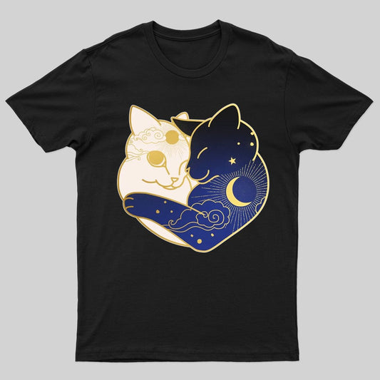 Sun and Moon Yin and Yang Cats Premium T-Shirt - Geeksoutfit