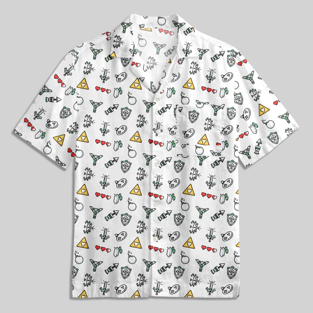 The Zelda Pixel Style Button Up Pocket Shirt - Geeksoutfit